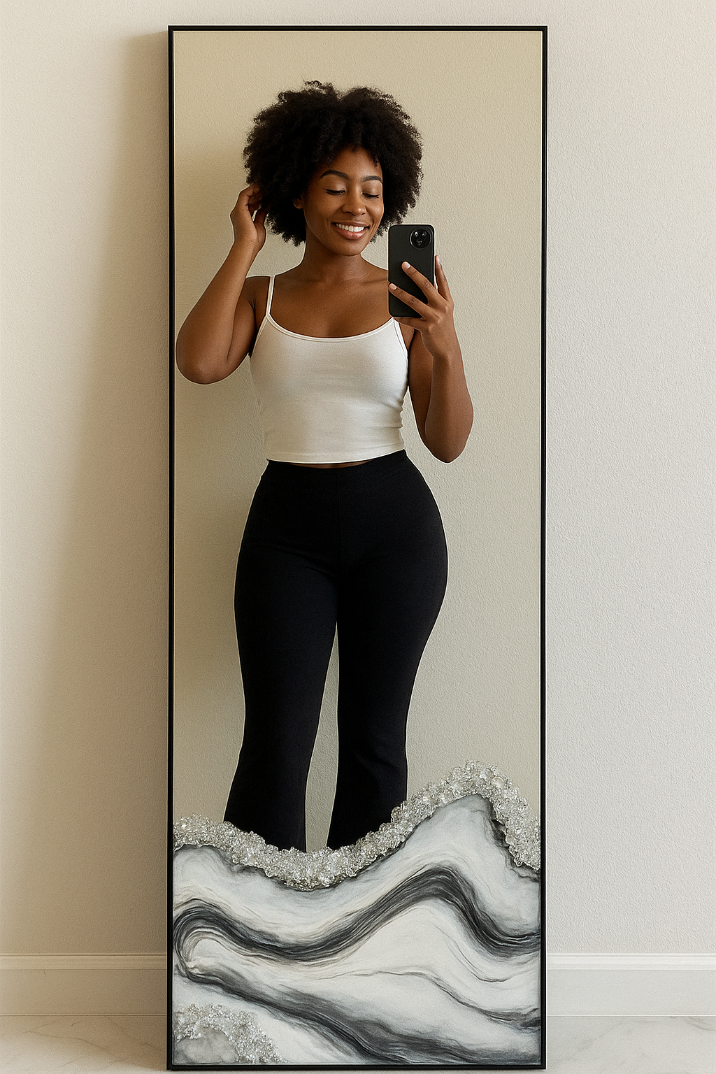 Classy Chic Artisan Mirror with silver, white, and black hues.