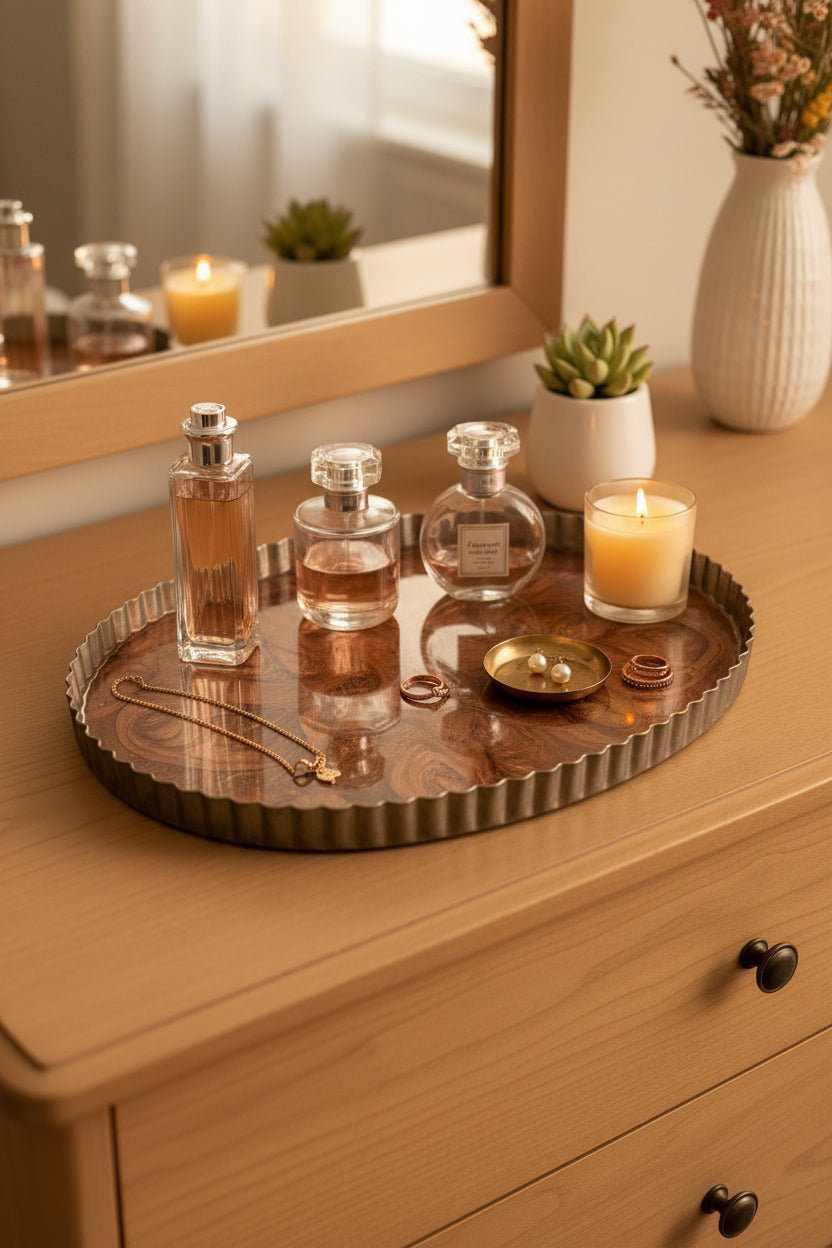 Bronzed Scalloped Metal Tray