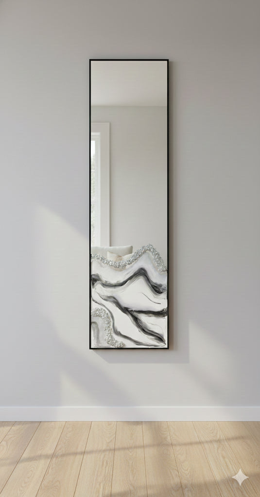 Classy Chic Artisan Mirror With Silver, white, and black hues