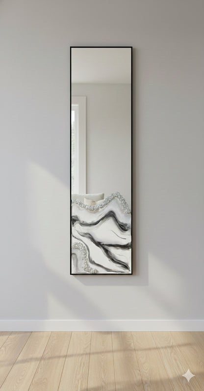 Classy Chic Artisan Mirror With Silver, white, and black hues