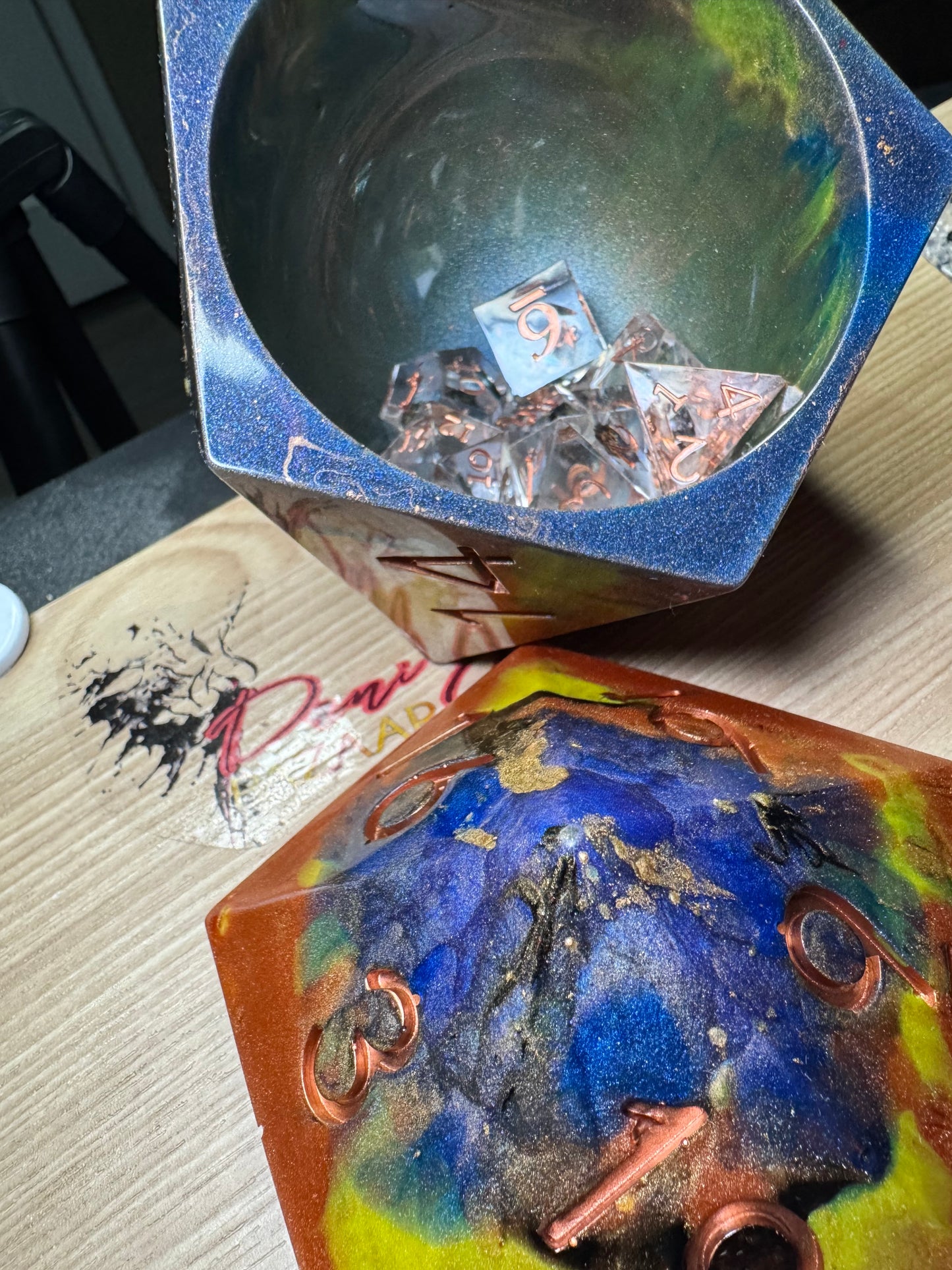 Colorful resin dice container