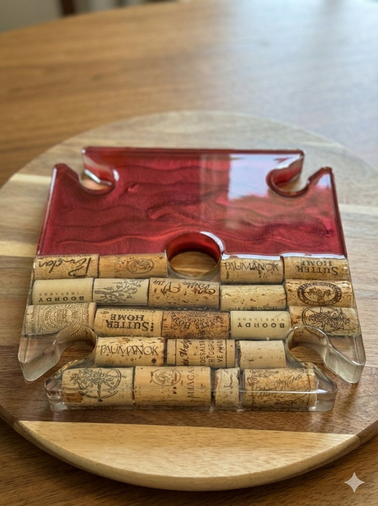 Wine Caddy Cork made from wine corks on a wooden surface