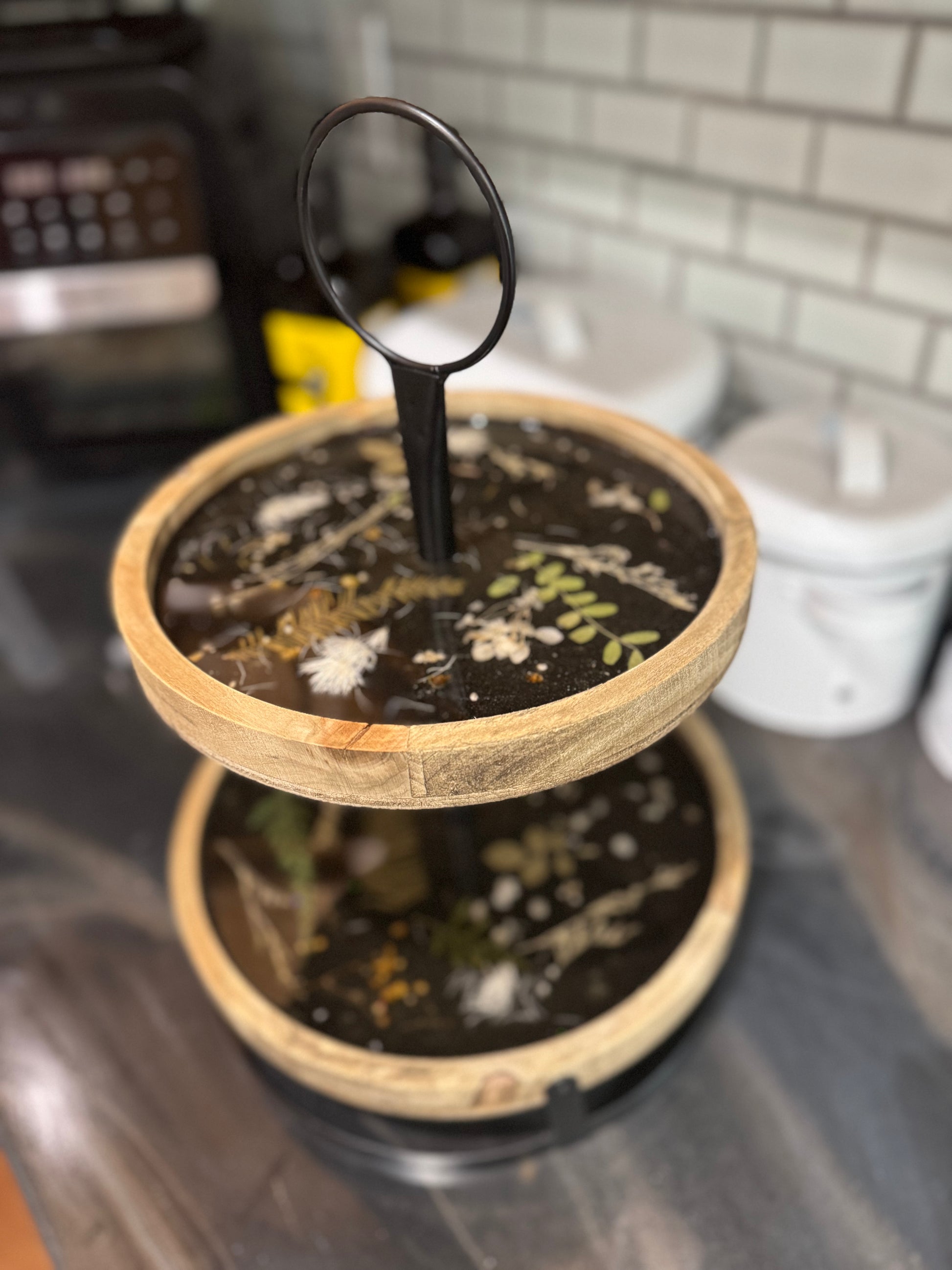 two tier floral tray